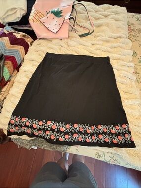 J. Jill Black A-Line Skirt with Pink Floral Border